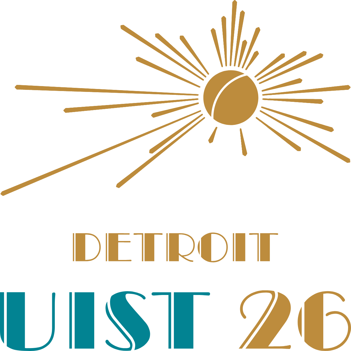 UIST 2026 full logo for light backgrounds: gilded sphere above the words Detroit and UIST 26, in deeper gold and teal