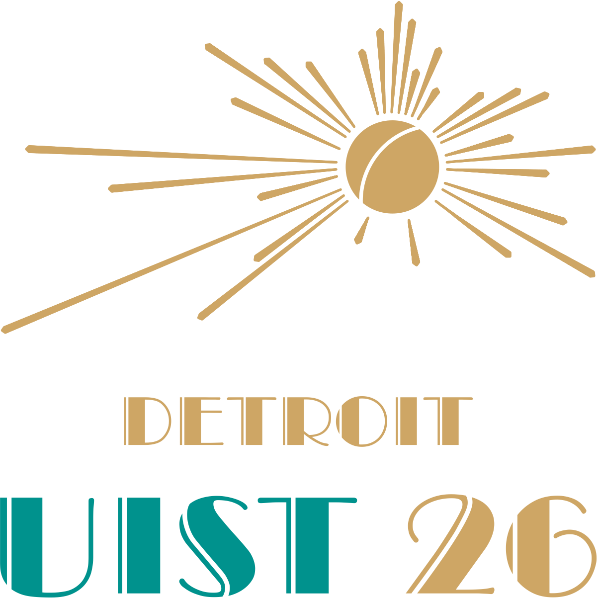 UIST 2026 full logo: gilded sphere above the words Detroit and UIST 26, on charcoal