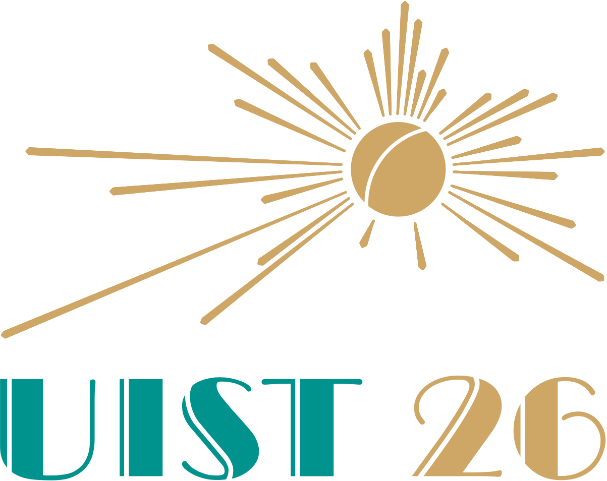 UIST 2026 short logo: gilded sphere above UIST 26 lettering, on charcoal