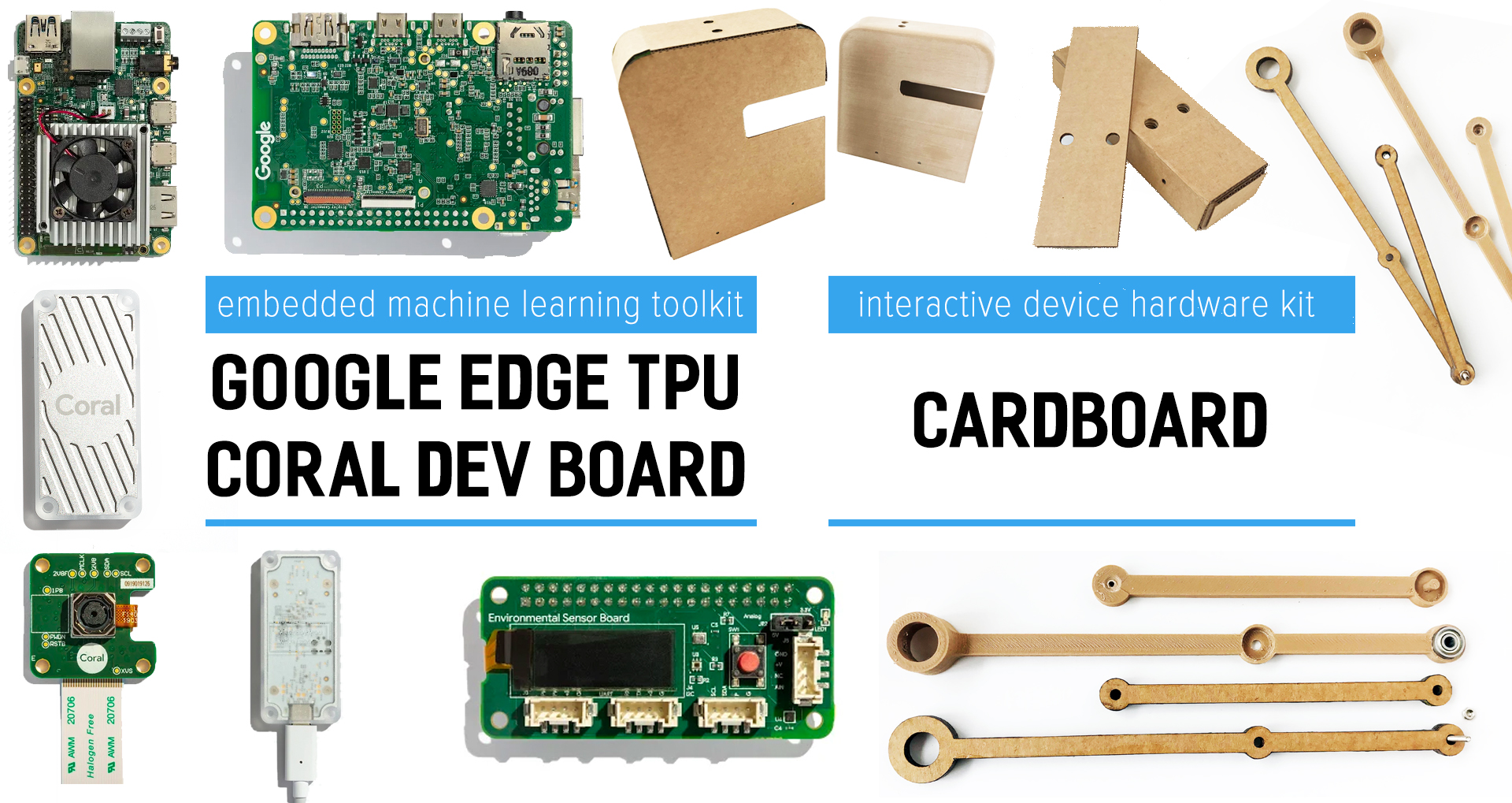 Images of embedded edge TPU coral dev board and cardboard covers